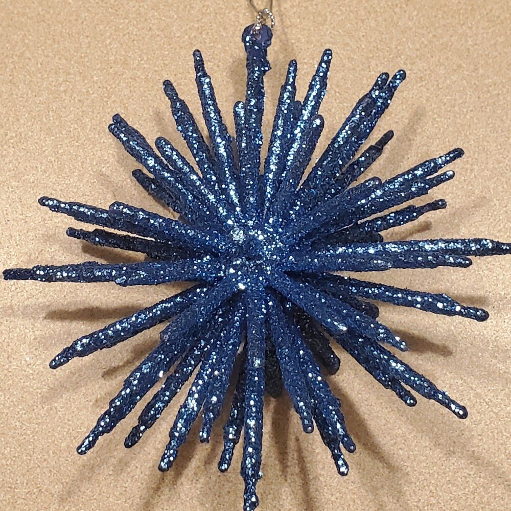 blue glitter starburst ornament  vintage
